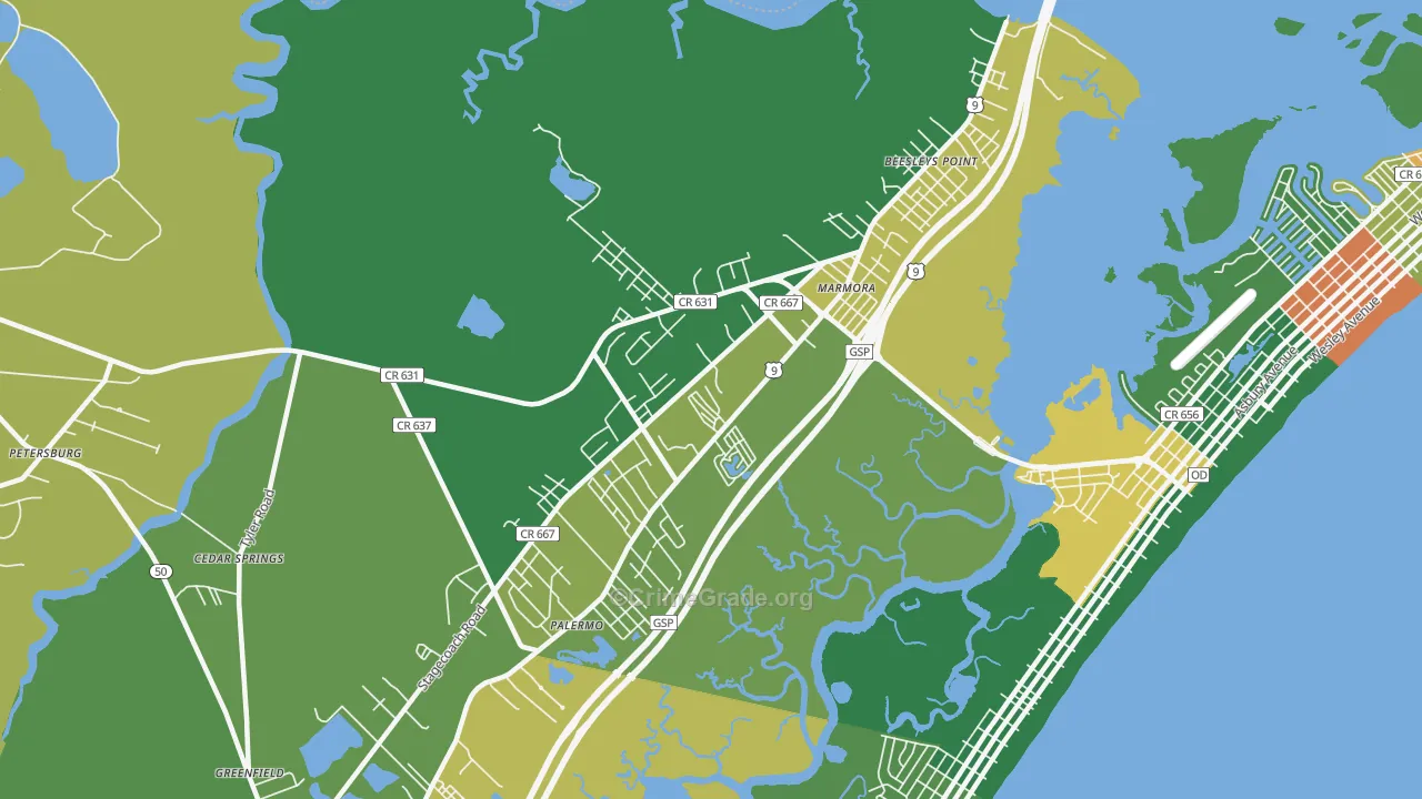 Marmora, NJ Map of Theft Rates