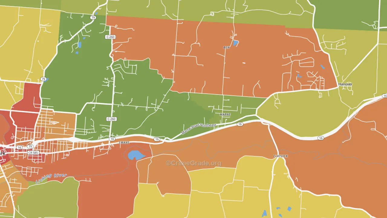 Marne, OH Map of Theft Rates