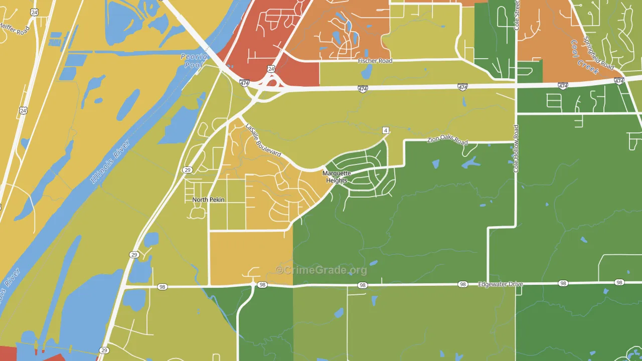 Marquette Heights, IL Map of Theft Rates