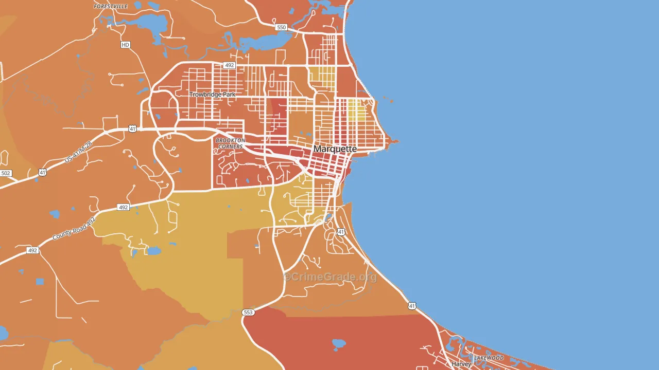 Marquette, MI Map of Theft Rates