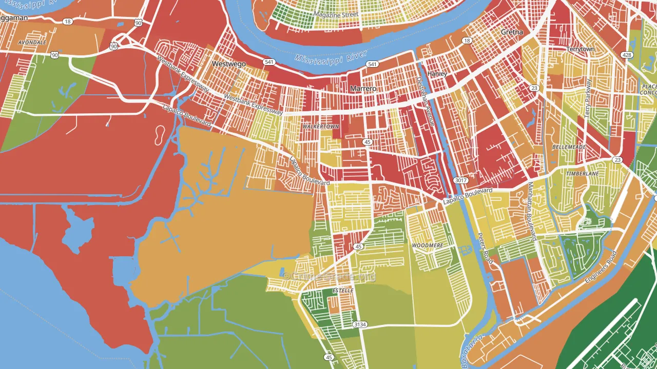 Marrero, LA Map of Theft Rates