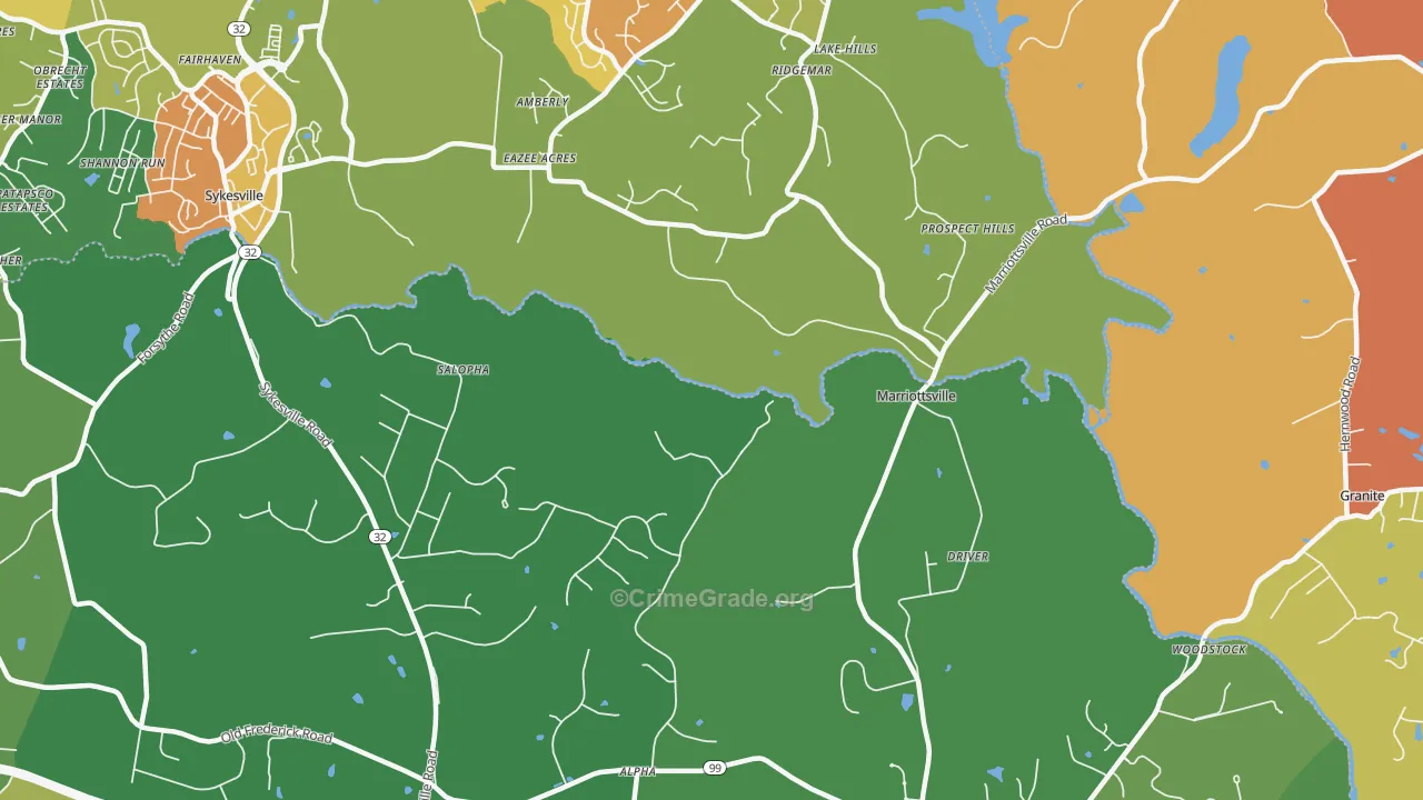 Marriottsville, MD Map of Theft Rates