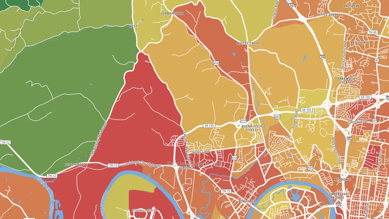 Marrowbone, Nashville, TN Map of Theft Rates