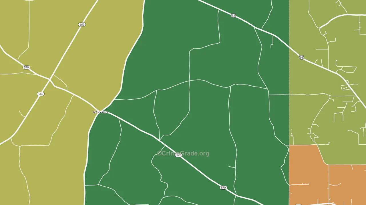 Mars Hill, MS Map of Theft Rates