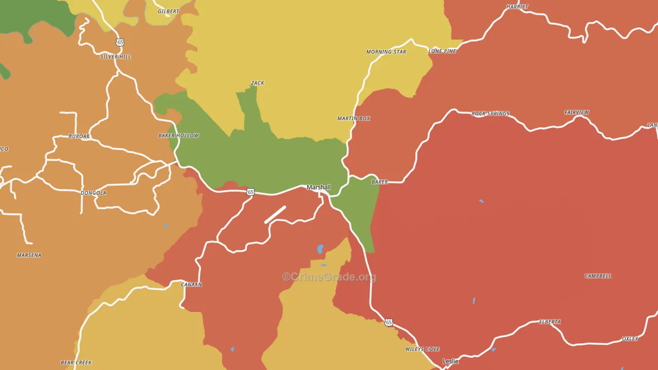 Marshall, AR Map of Theft Rates