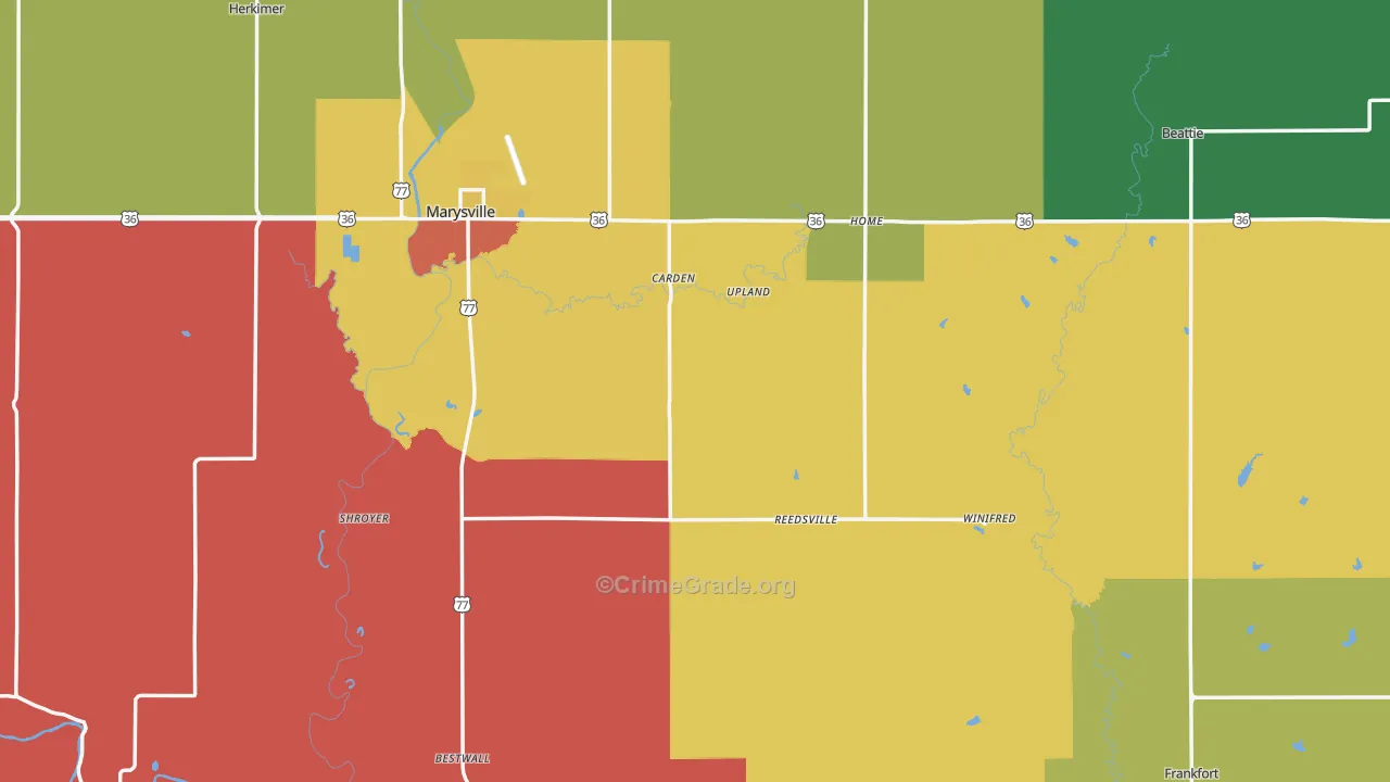 Marshall County, KS Map of Theft Rates