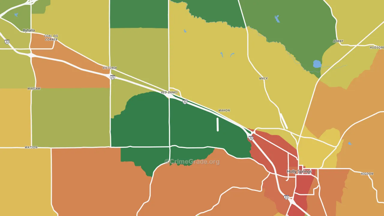 Marshall County, MS Map of Theft Rates