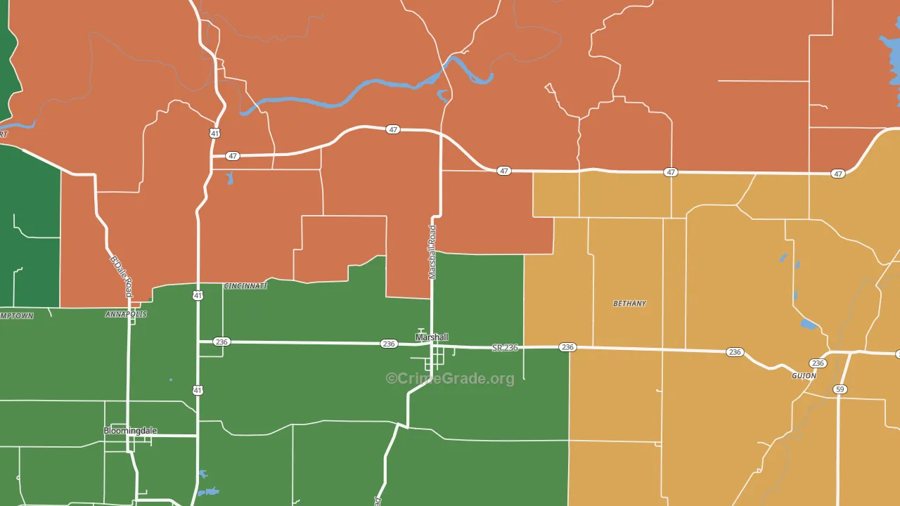 Marshall, IN Map of Theft Rates