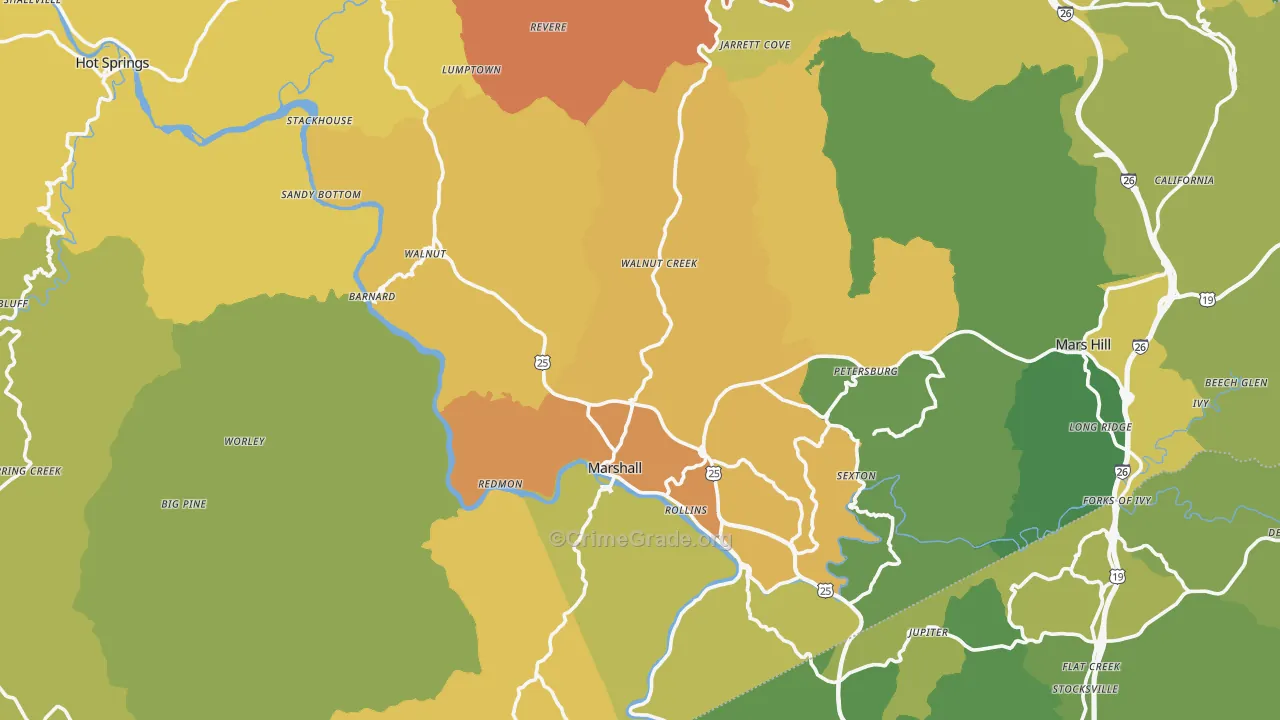Marshall, NC Map of Theft Rates