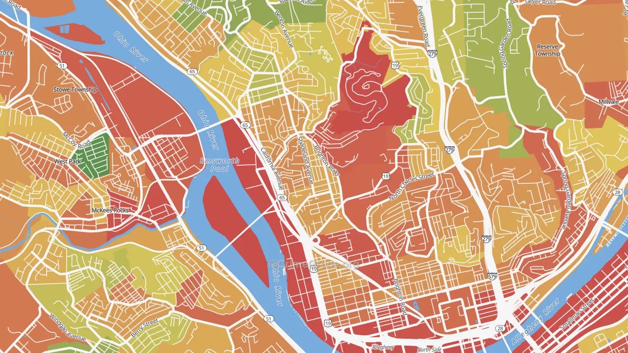 Marshall-Shadeland, Pittsburgh, PA Map of Theft Rates