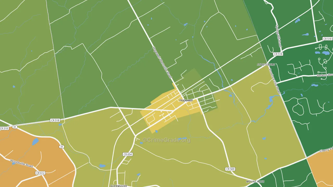 Marshalls Corner, NJ Map of Theft Rates