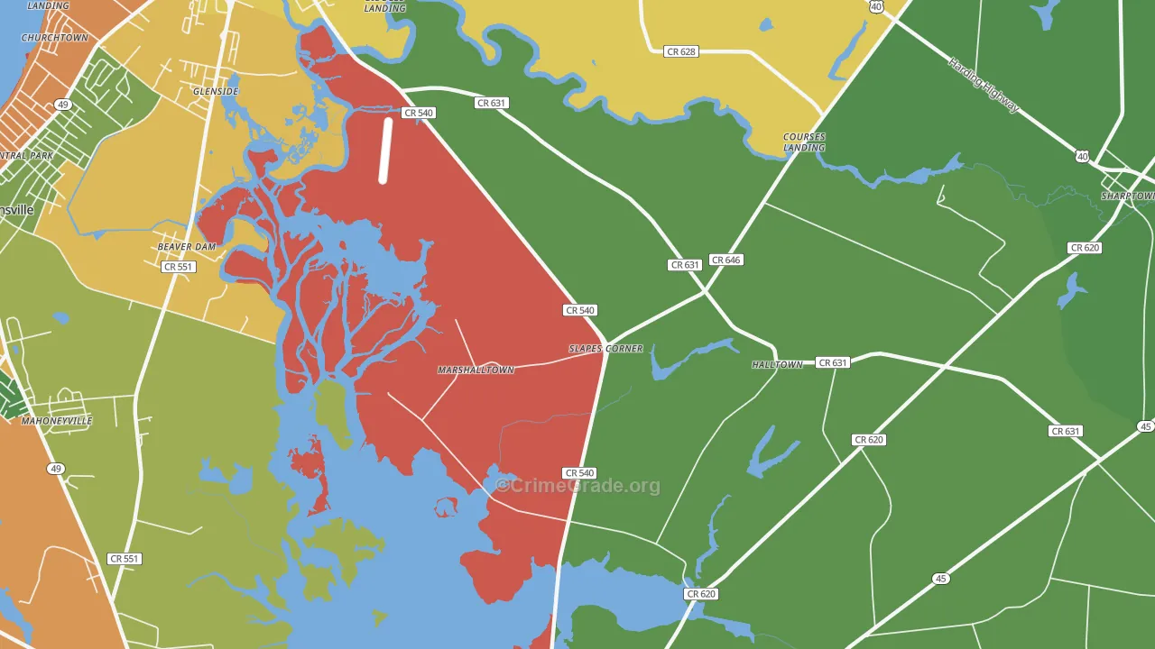 Marshalltown, NJ Map of Theft Rates