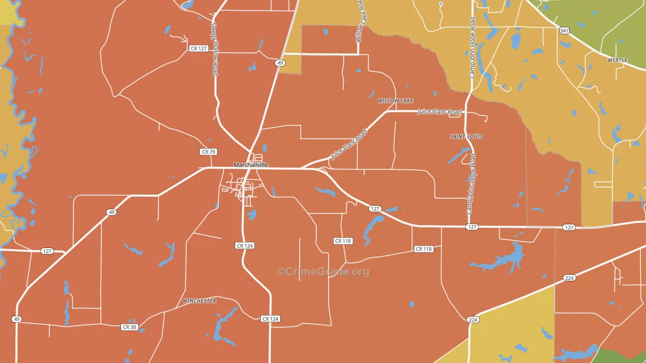 Marshallville, GA Map of Theft Rates