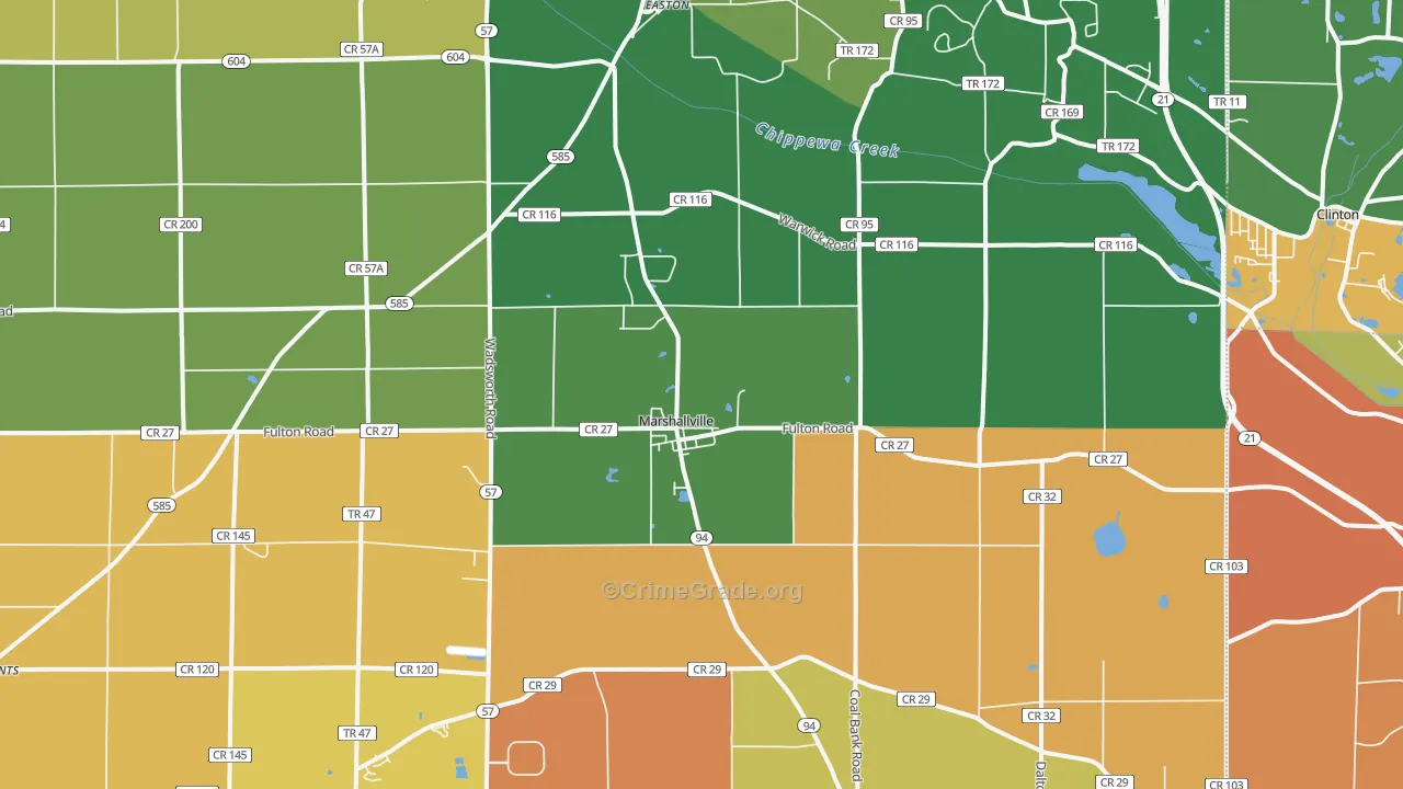 Marshallville, OH Map of Theft Rates