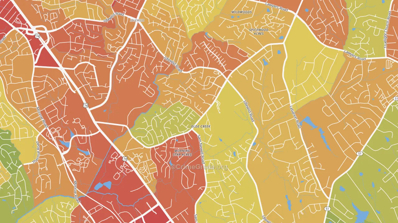 Marshbrooke, Matthews, NC Map of Theft Rates