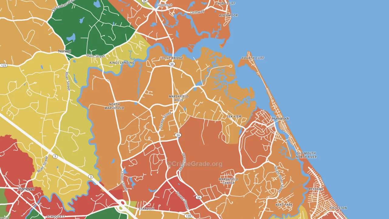 Marshfield Hills, MA Map of Theft Rates