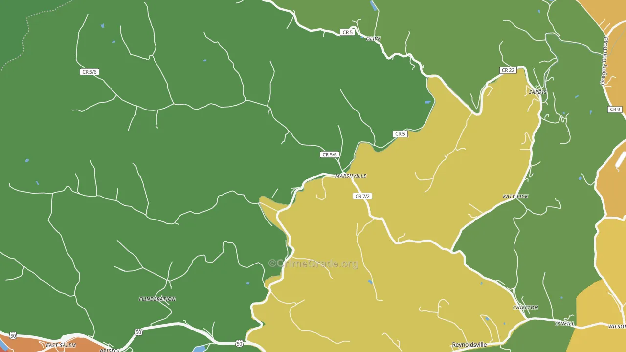 Marshville, WV Map of Theft Rates