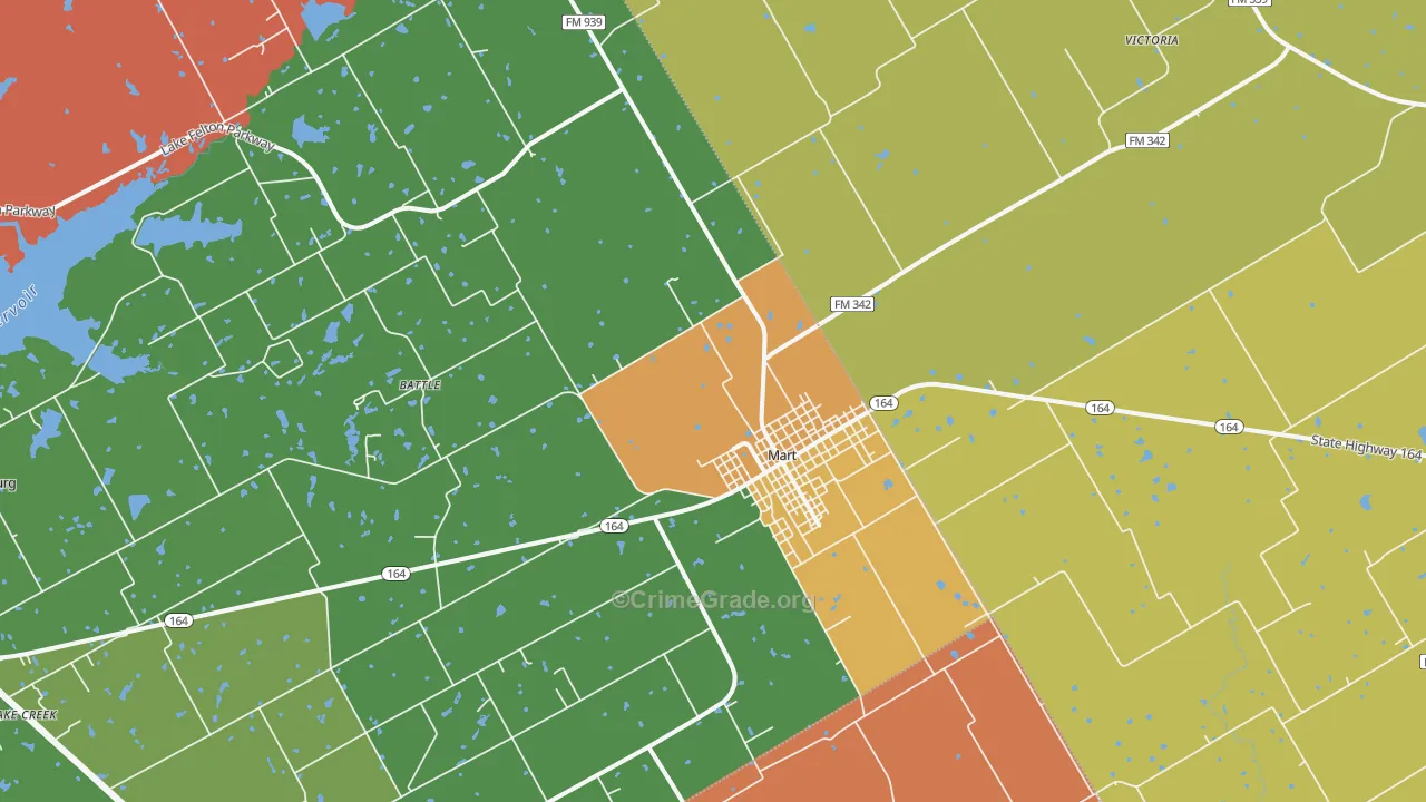Mart, TX Map of Theft Rates