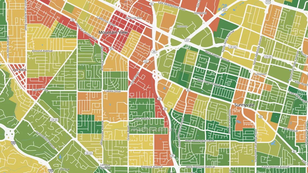 Martens-Carmelita, Mountain View, CA Map of Theft Rates