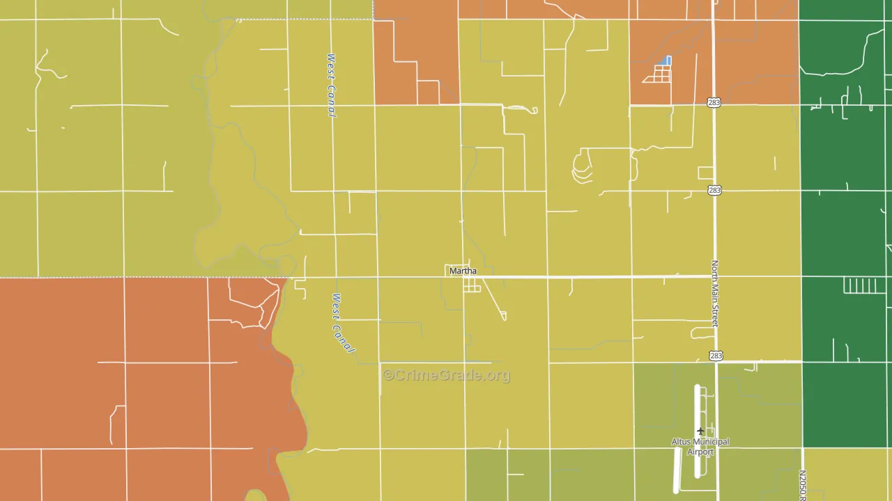 Martha, OK Map of Theft Rates