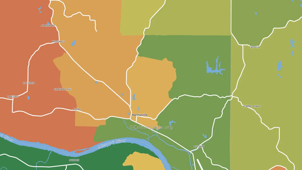 Marthasville, MO Map of Theft Rates
