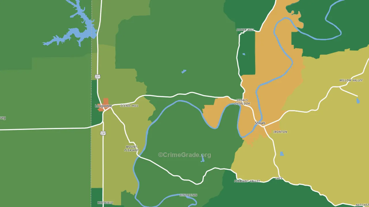 Martin County, IN Map of Theft Rates