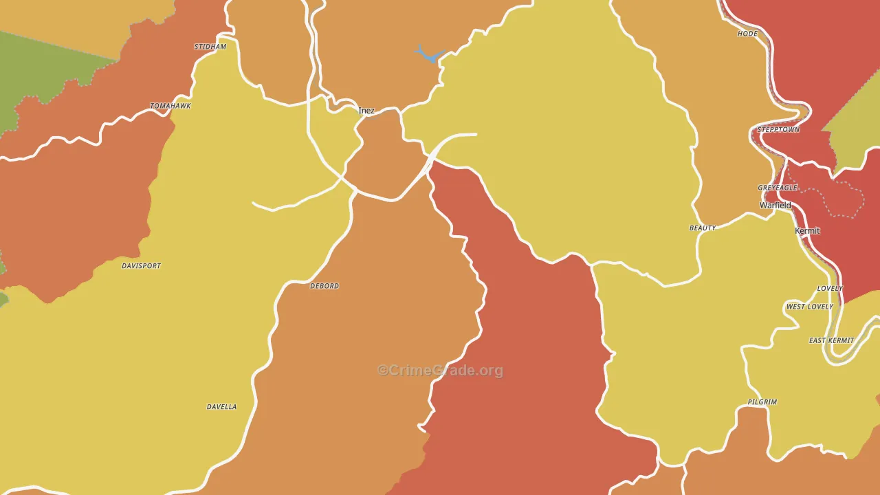 Martin County, KY Map of Theft Rates