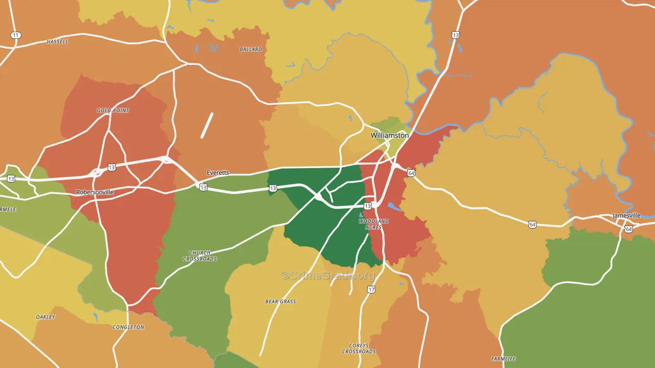 Martin County, NC Map of Theft Rates