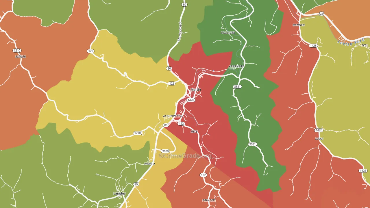 Martin, KY Map of Theft Rates