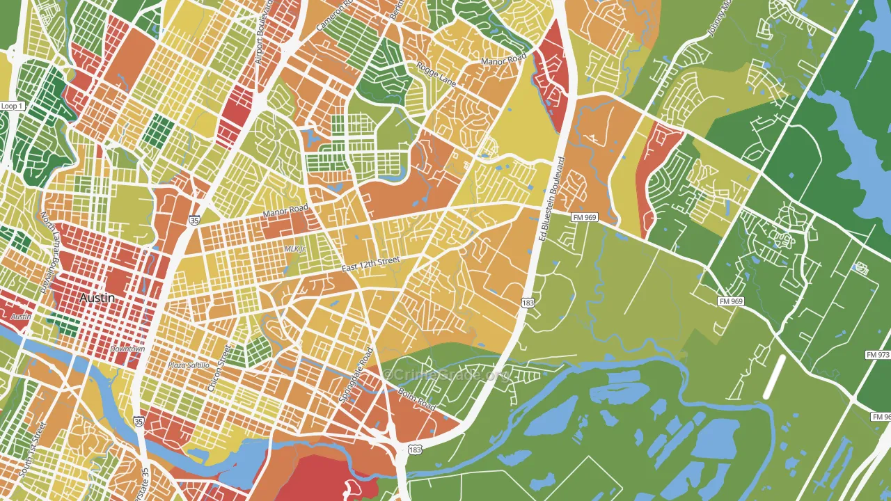 Martin Luther King, Austin, TX Map of Theft Rates