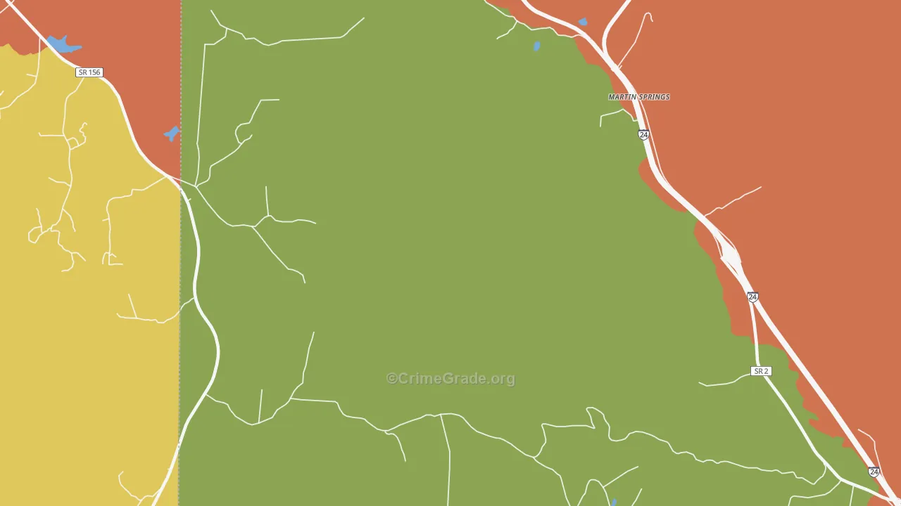 Martin Springs, TN Map of Theft Rates