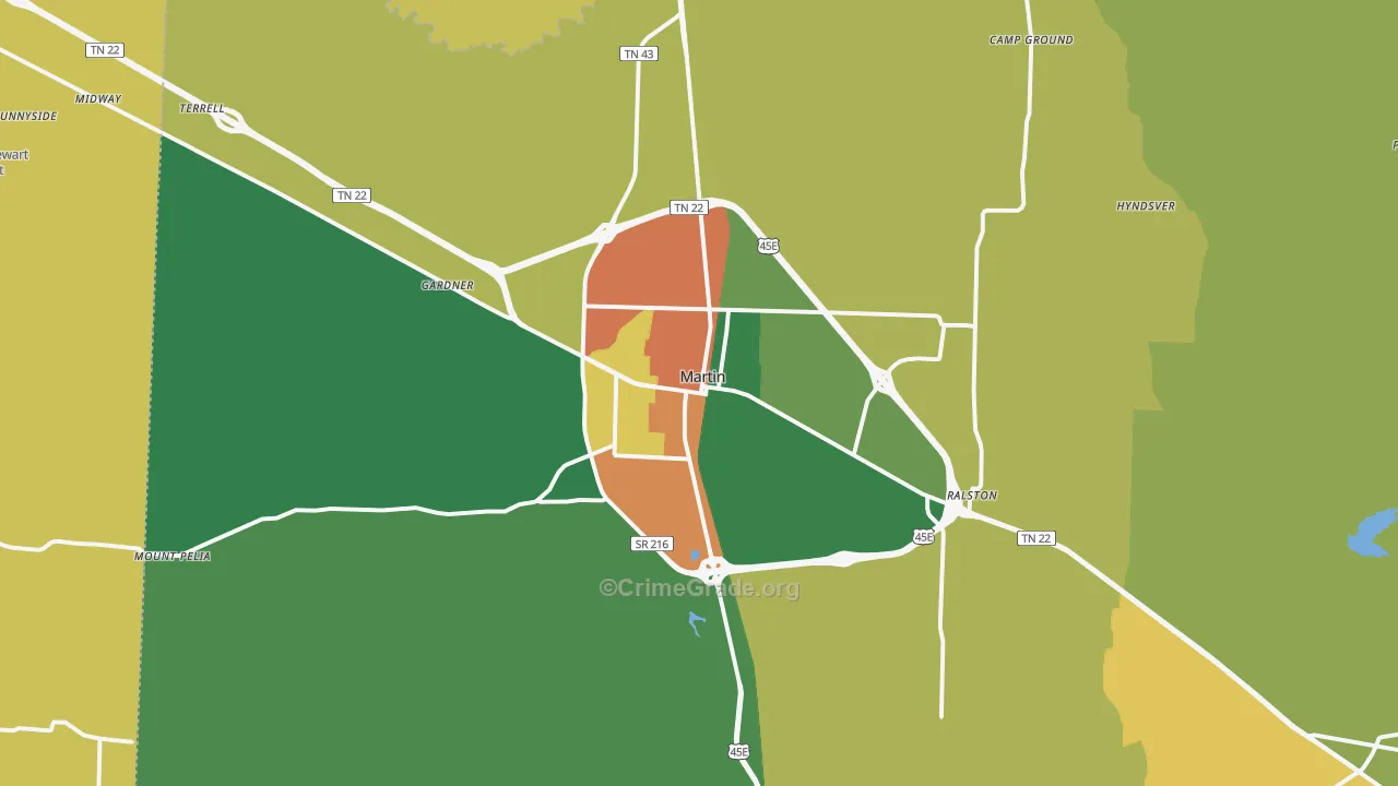 Martin, TN Map of Theft Rates