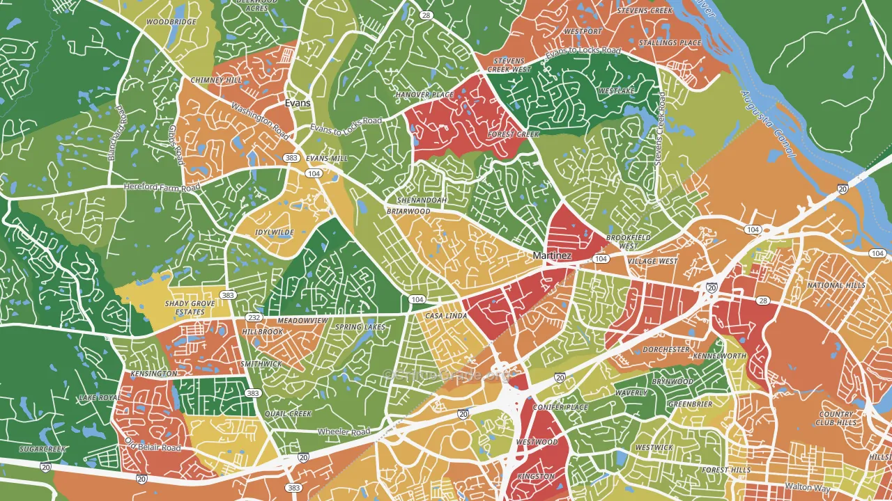 Martinez, GA Map of Theft Rates
