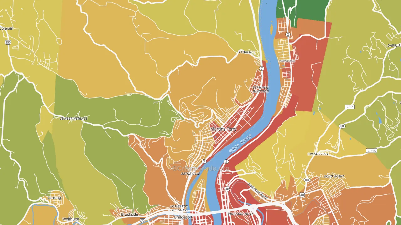 Martins Ferry, OH Map of Theft Rates
