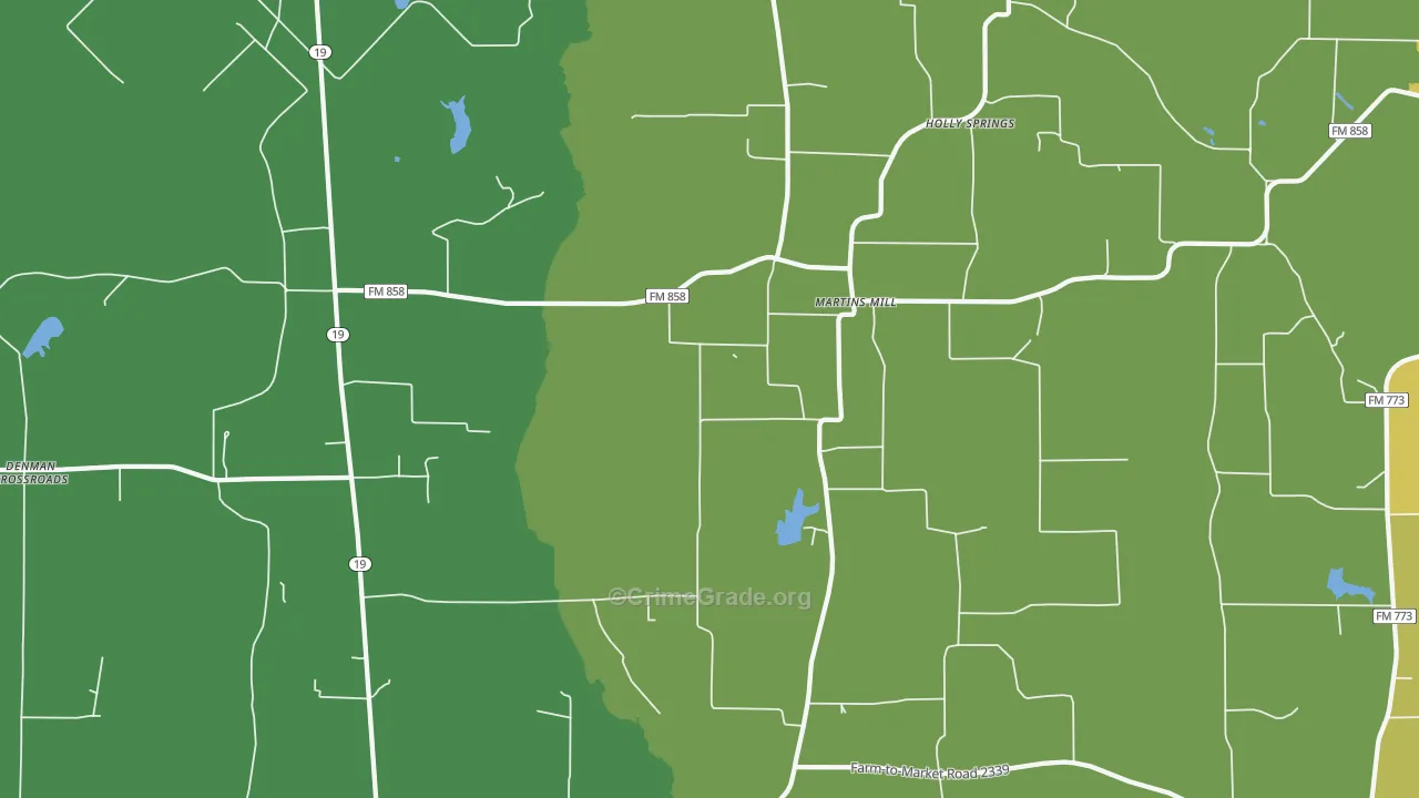 Martins Mill, TX Map of Theft Rates