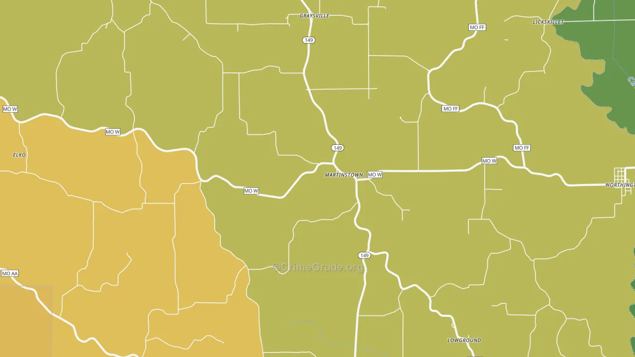 Martinstown, MO Map of Theft Rates
