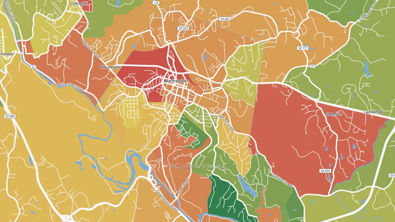 Martinsville City, VA Map of Theft Rates