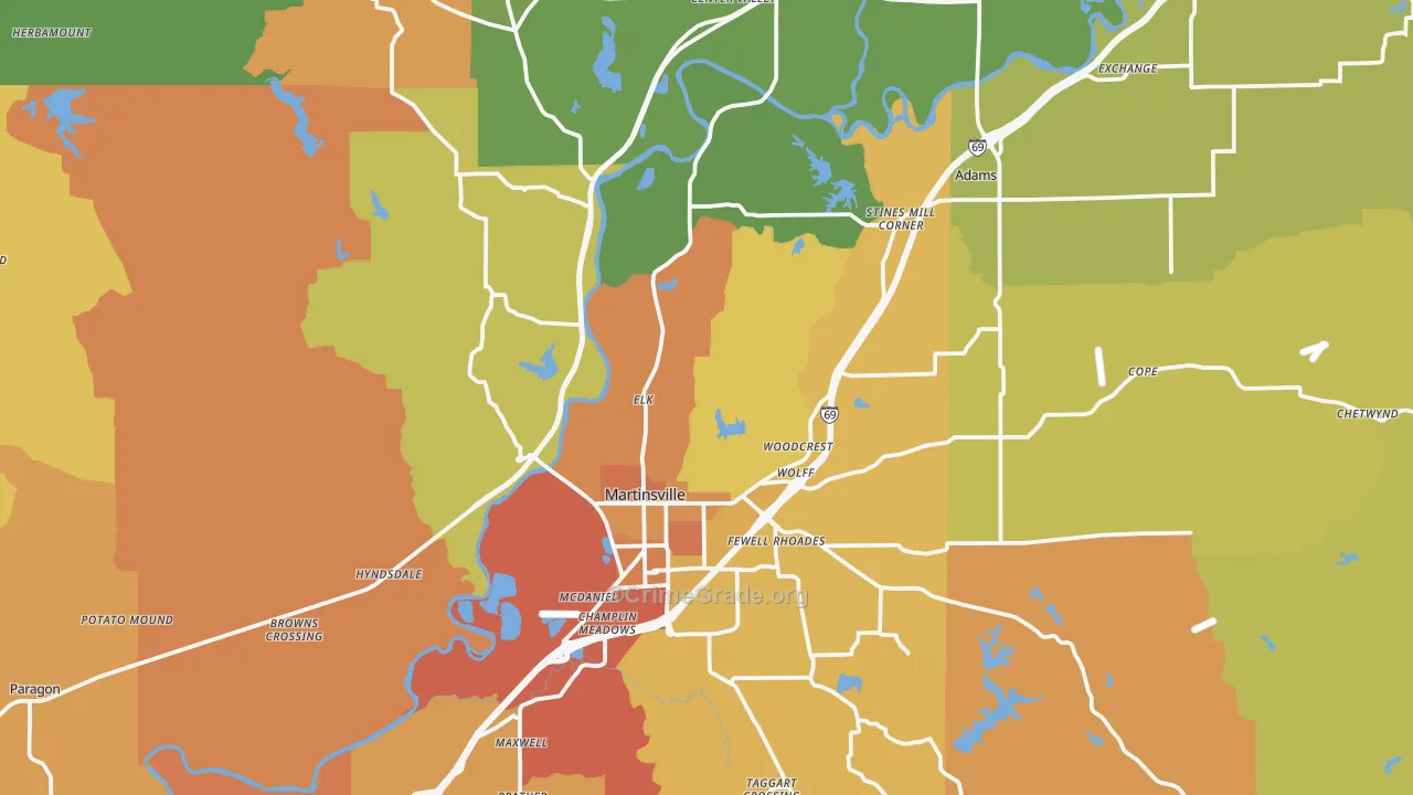 Martinsville, IN Map of Theft Rates