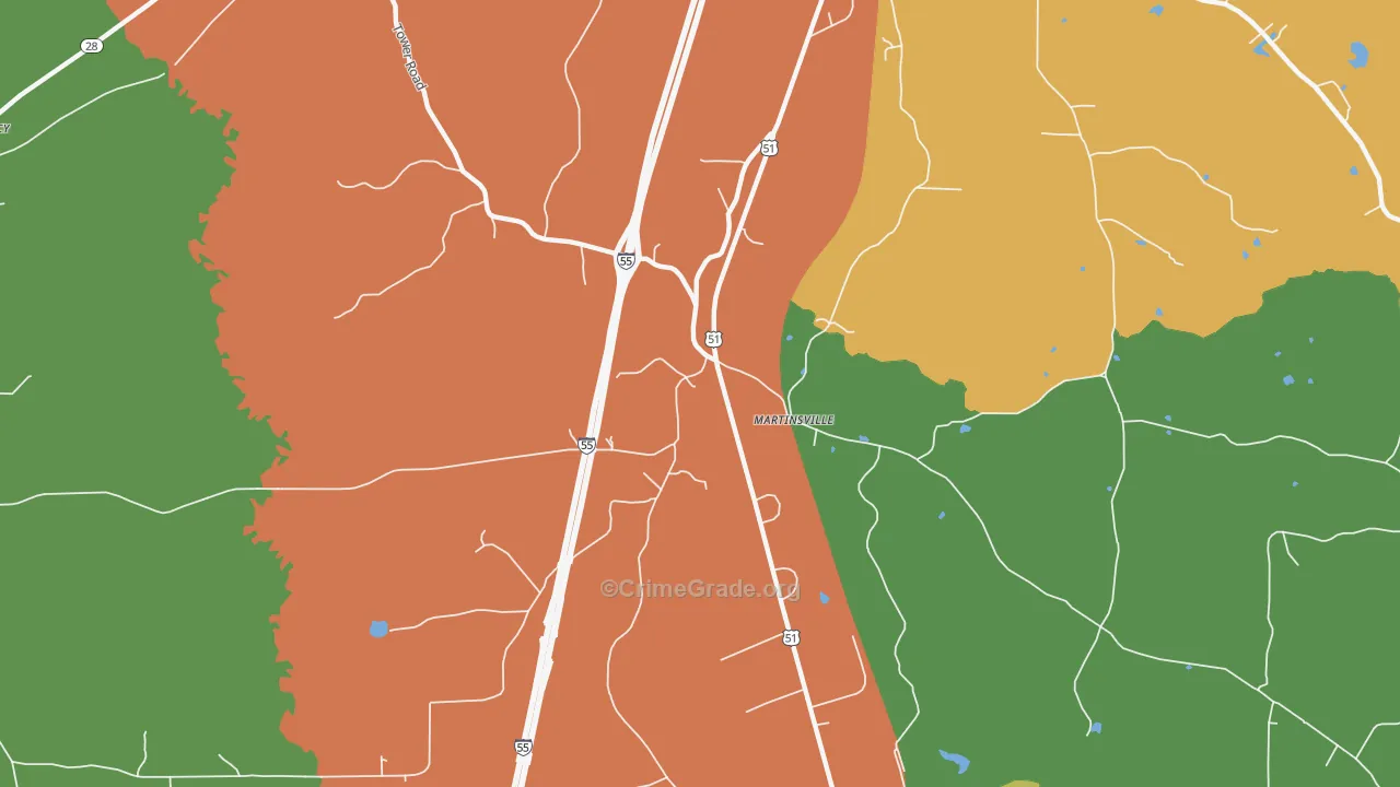 Martinsville, MS Map of Theft Rates