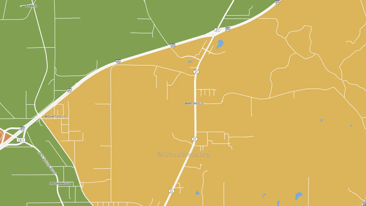 Martinville, AL Map of Theft Rates