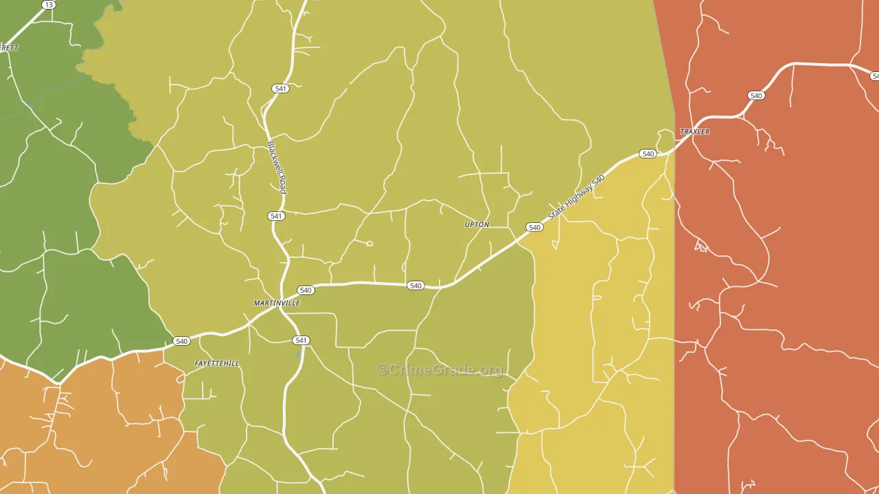 Martinville, MS Map of Theft Rates