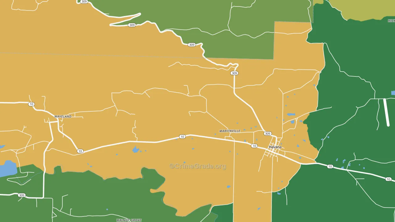 Marvinville, AR Map of Theft Rates