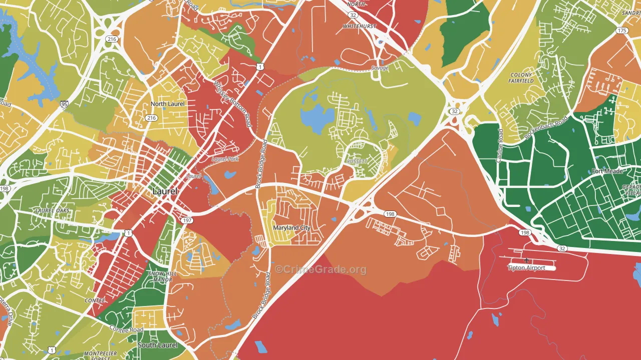 Maryland City, MD Map of Theft Rates