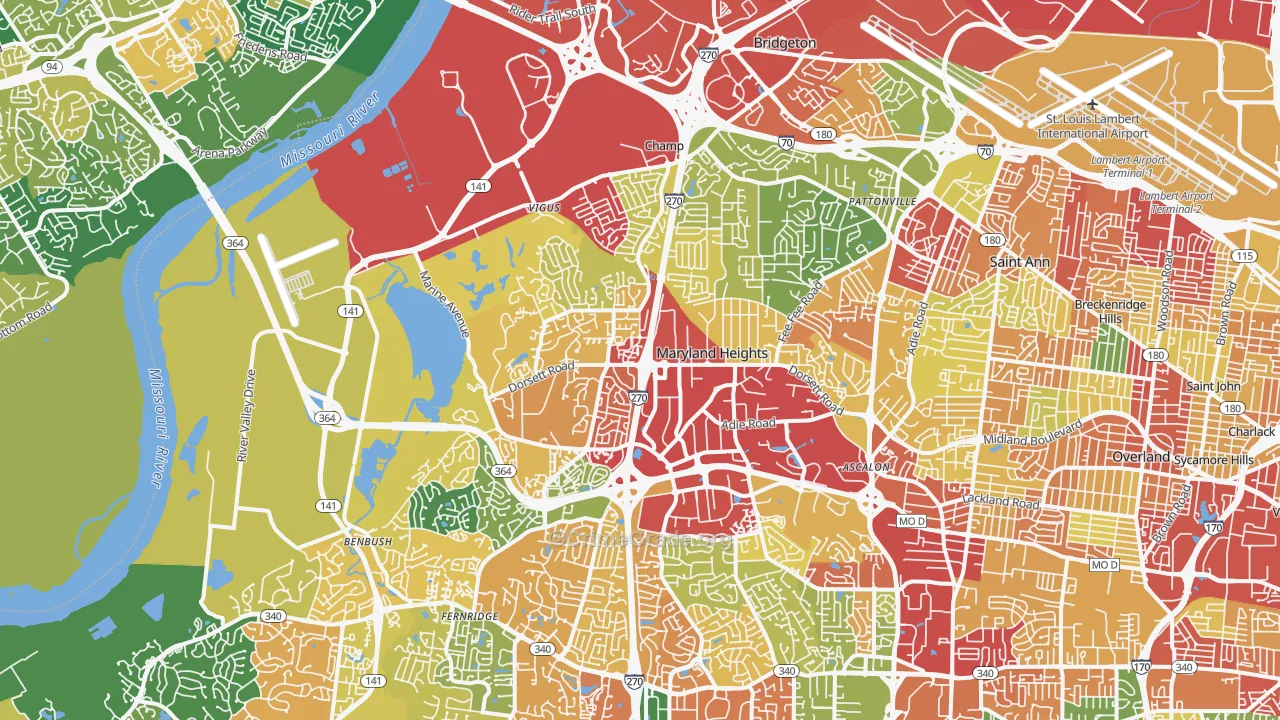 Maryland Heights, MO Map of Theft Rates