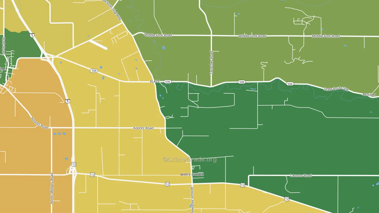 Marys Corner, WA Map of Theft Rates