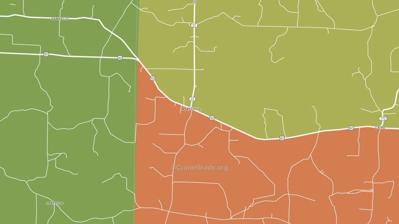 Marysville, AR Map of Theft Rates