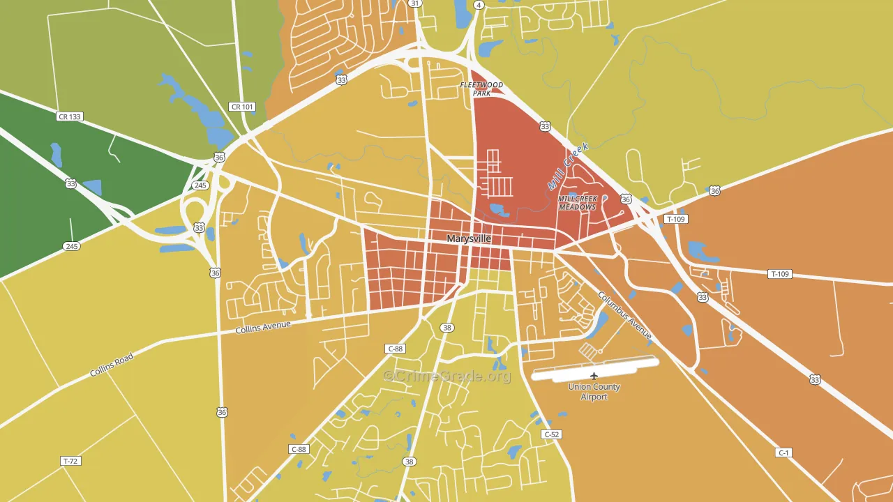 Marysville Historic District, Marysville, OH Map of Theft Rates