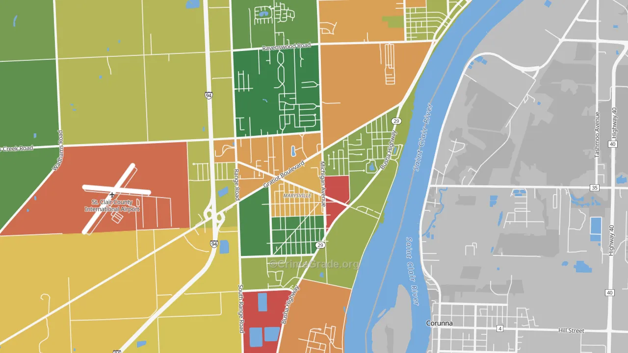 Marysville, MI Map of Theft Rates