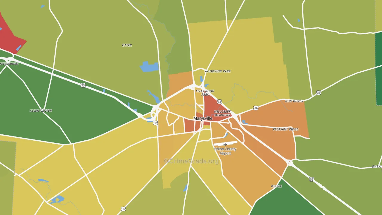 Marysville, OH Map of Theft Rates