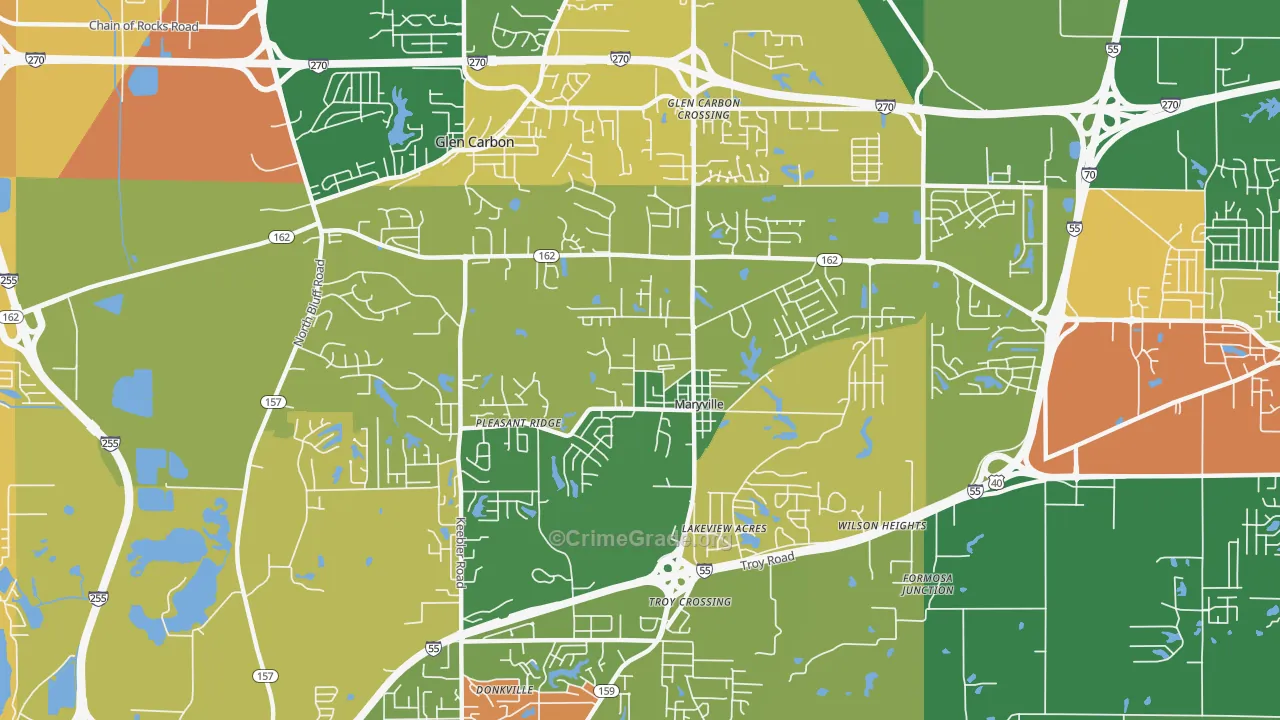 Maryville, IL Map of Theft Rates